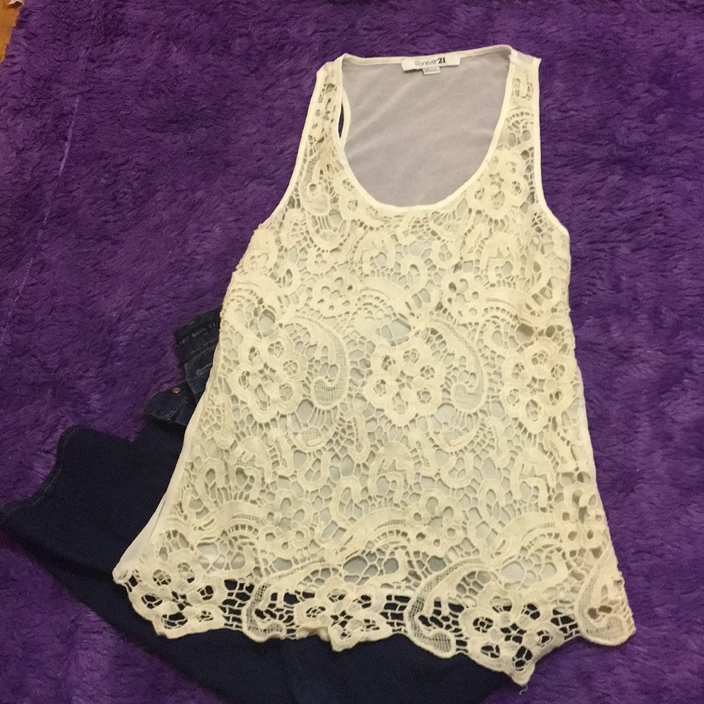 Forever 21 Lace Cream Tank Top